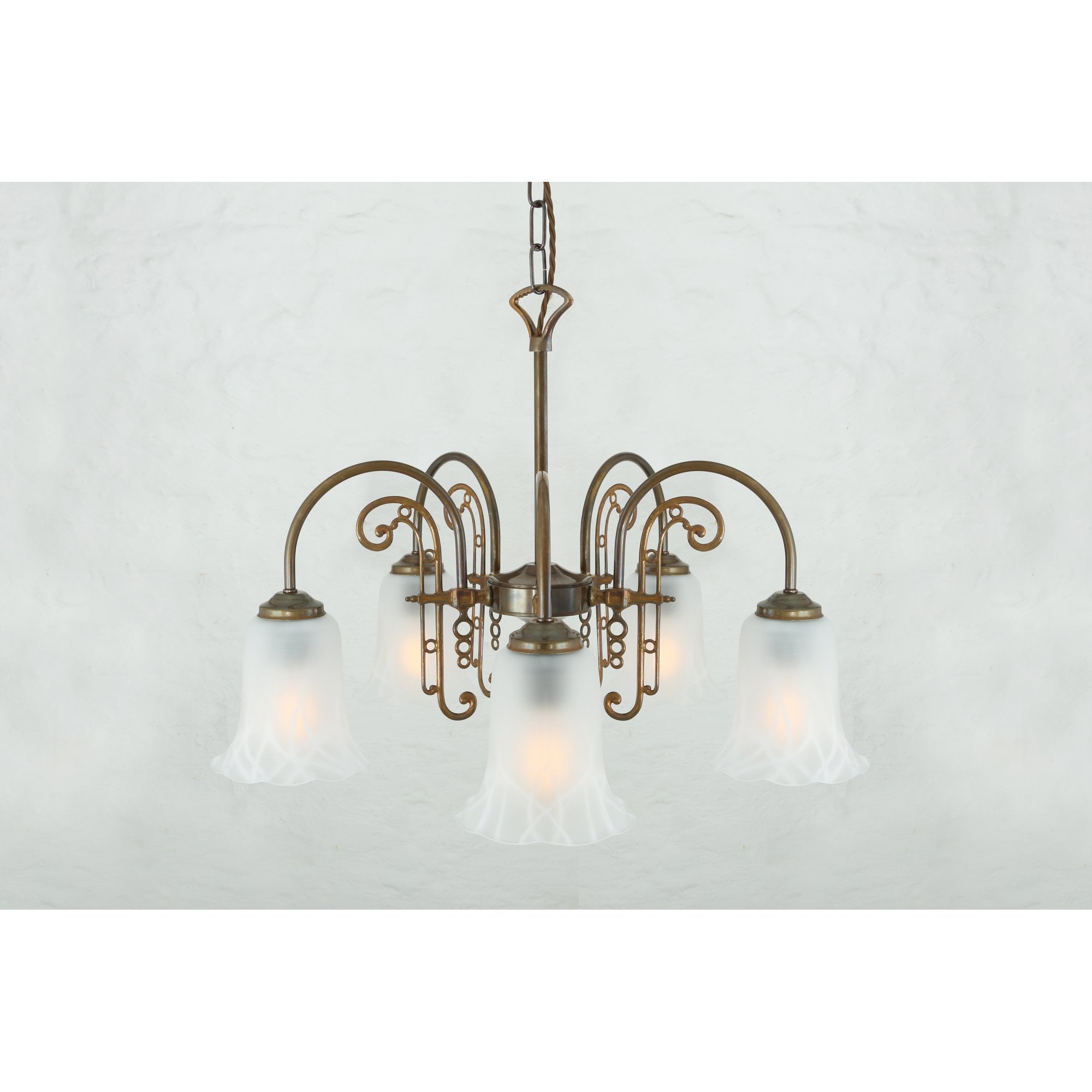 Medan 5 Arm Chandelier, Antique Brass