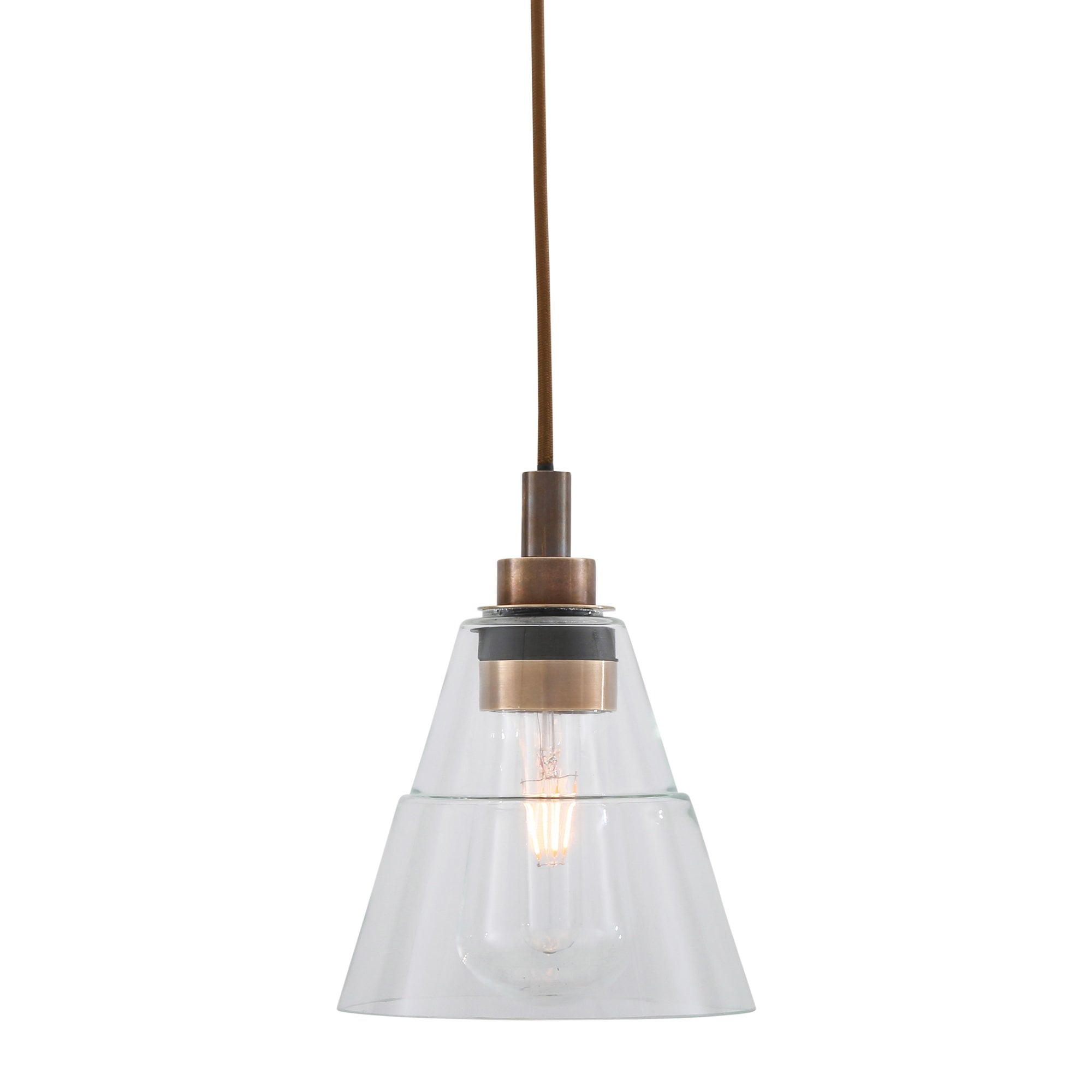 Kairi Clear Glass Cone Single Mini Pendant - Antique Brass