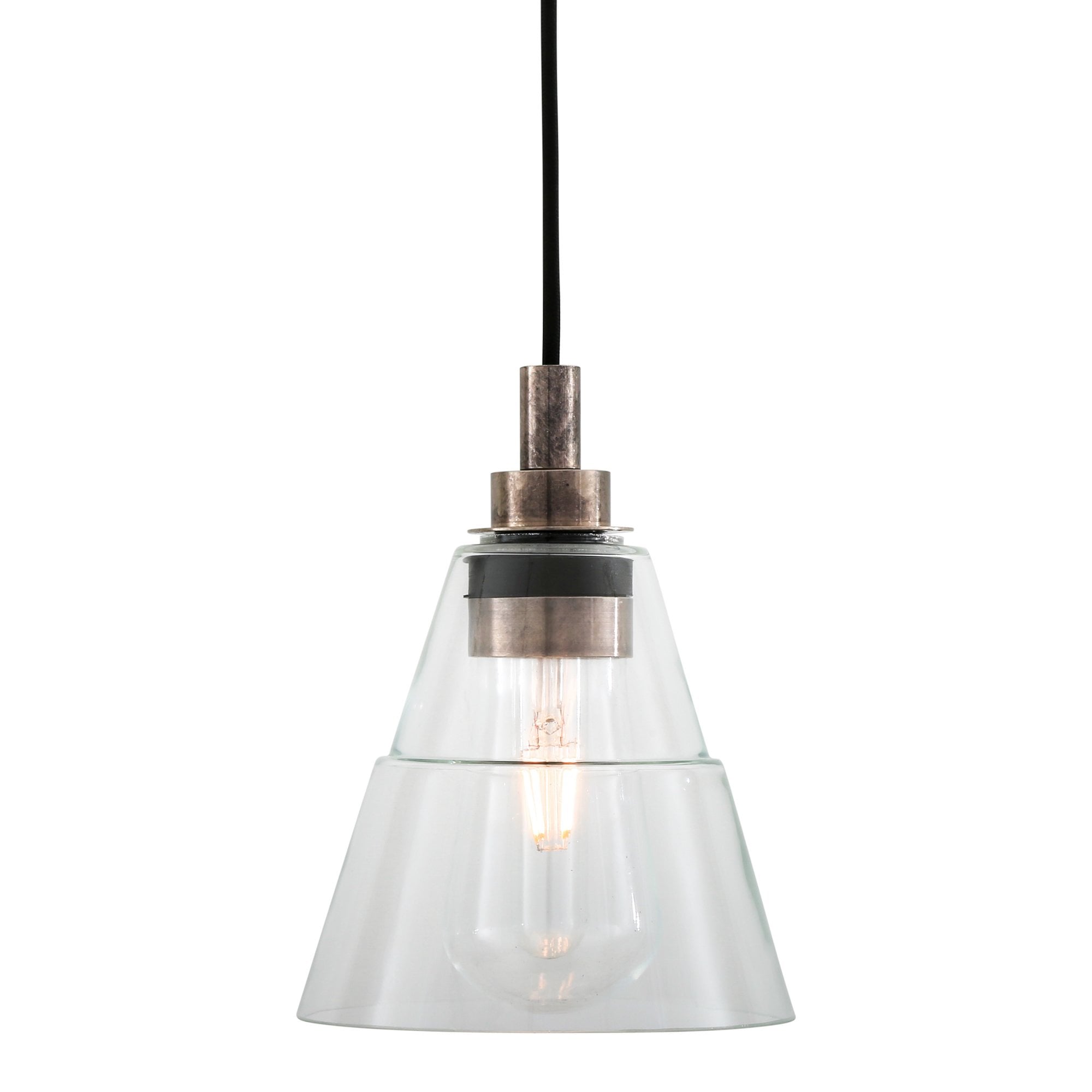 Kairi Clear Glass Cone Single Mini Pendant - Antique Brass