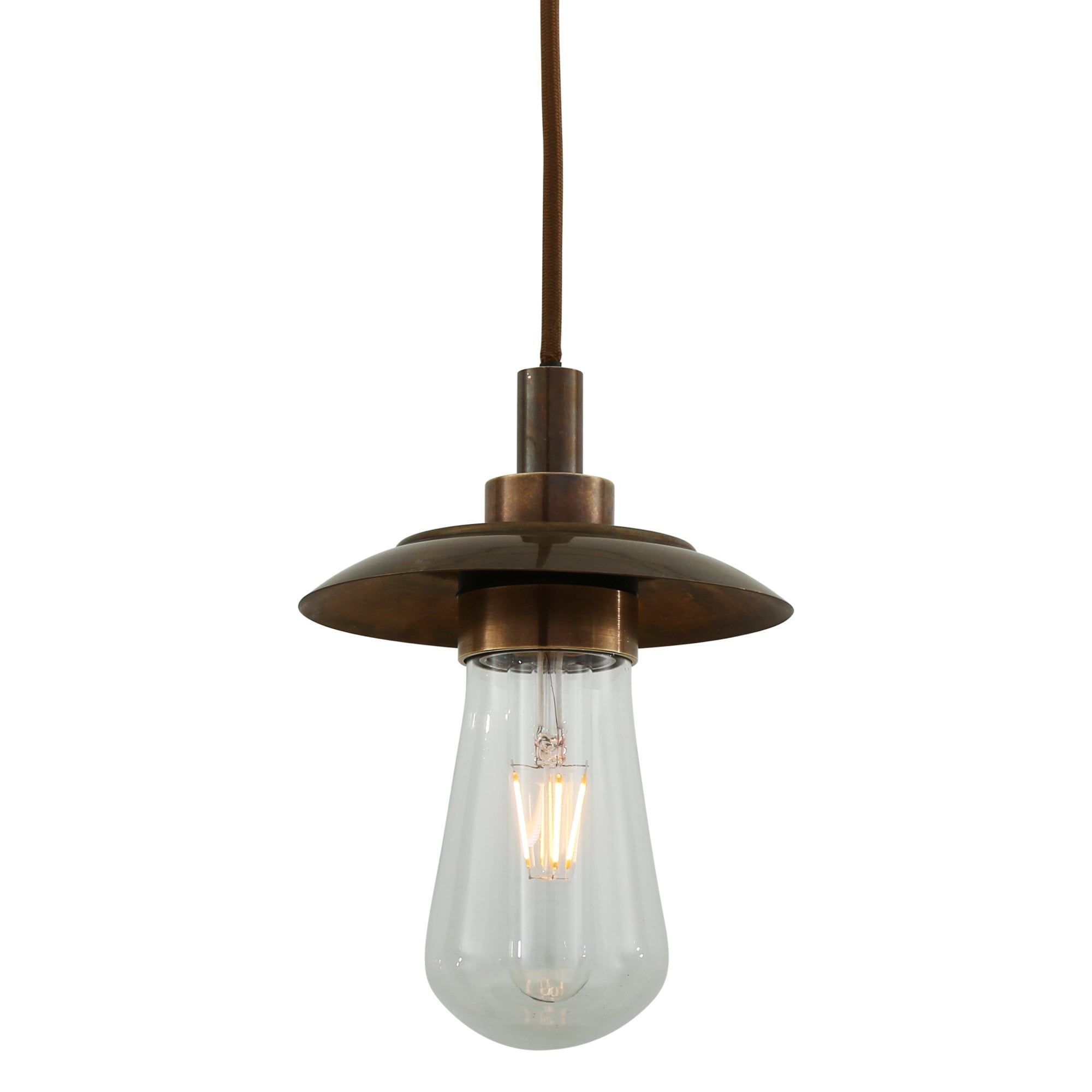 Ren Single Steel Filament Bulb Drop Pendant - Antique Brass