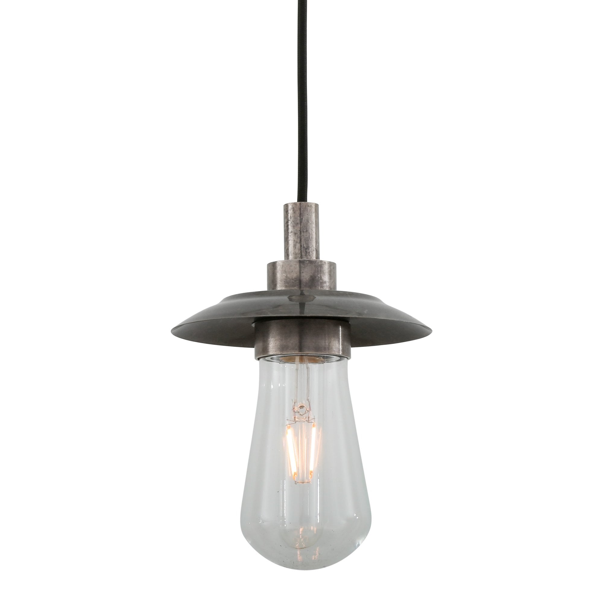 Ren Single Steel Filament Bulb Drop Pendant - Antique Brass