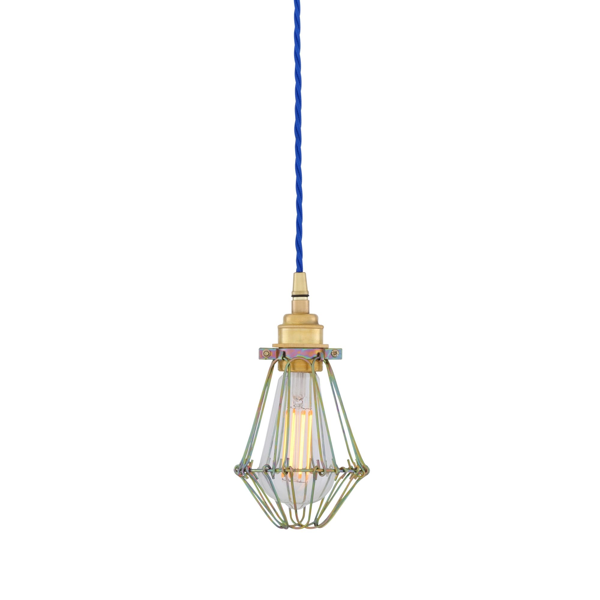 Praia Industrial Cage Pendant, Gold Zinc & Black Cable