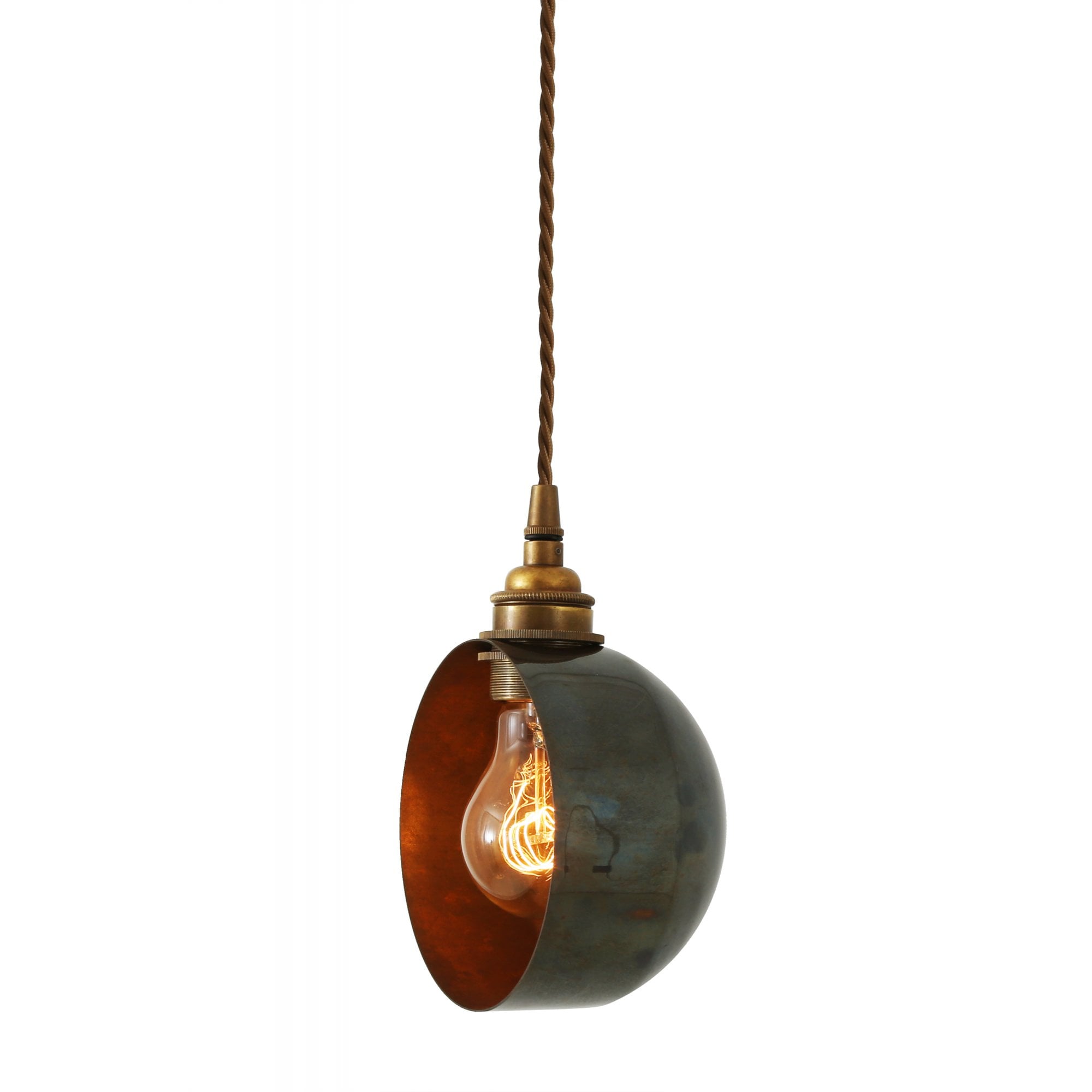 Bogota - Quirky Single Pendant Drop Light with Fabric Cable - Antique Brass