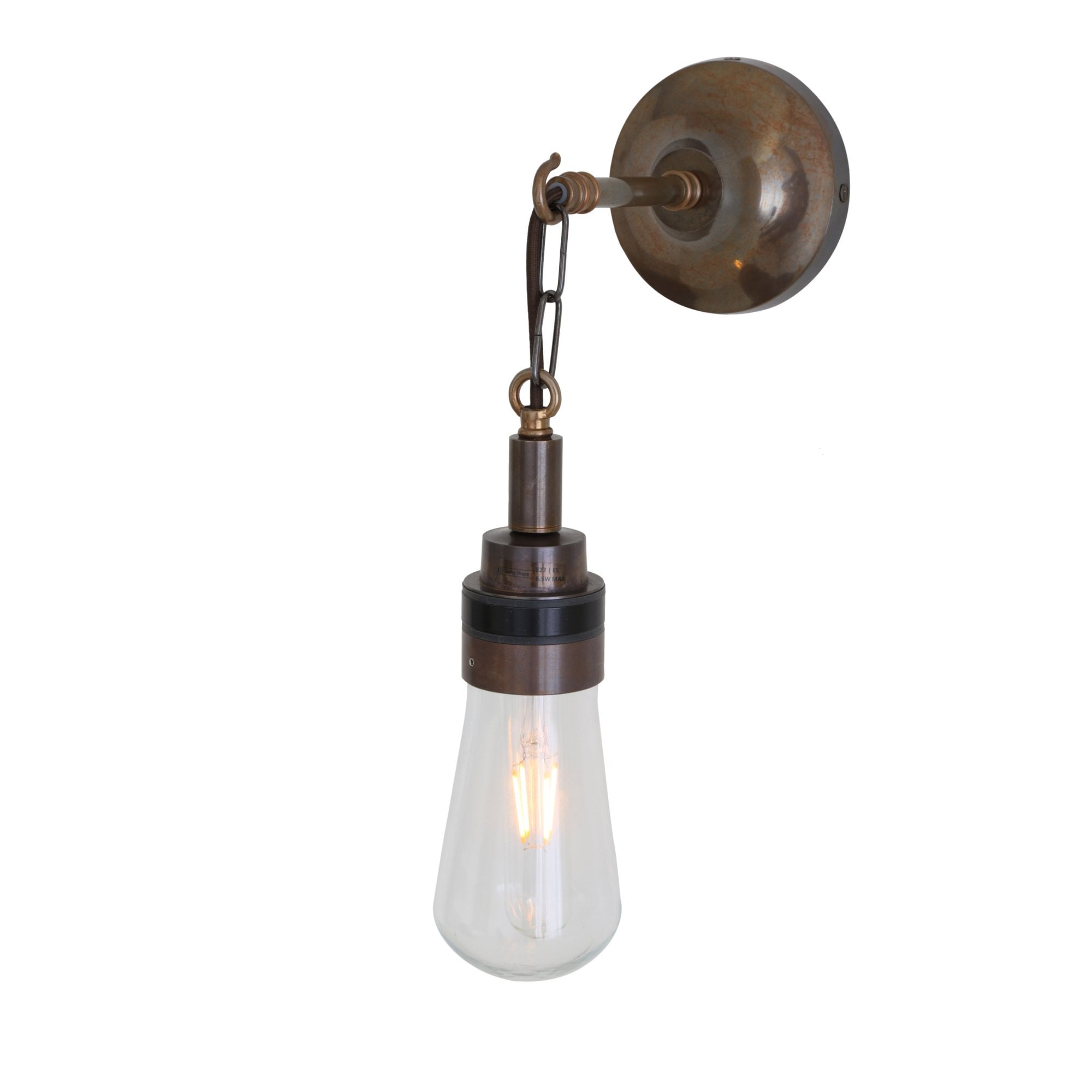 Meltem Wall Light, Antique Brass, Clear Glass