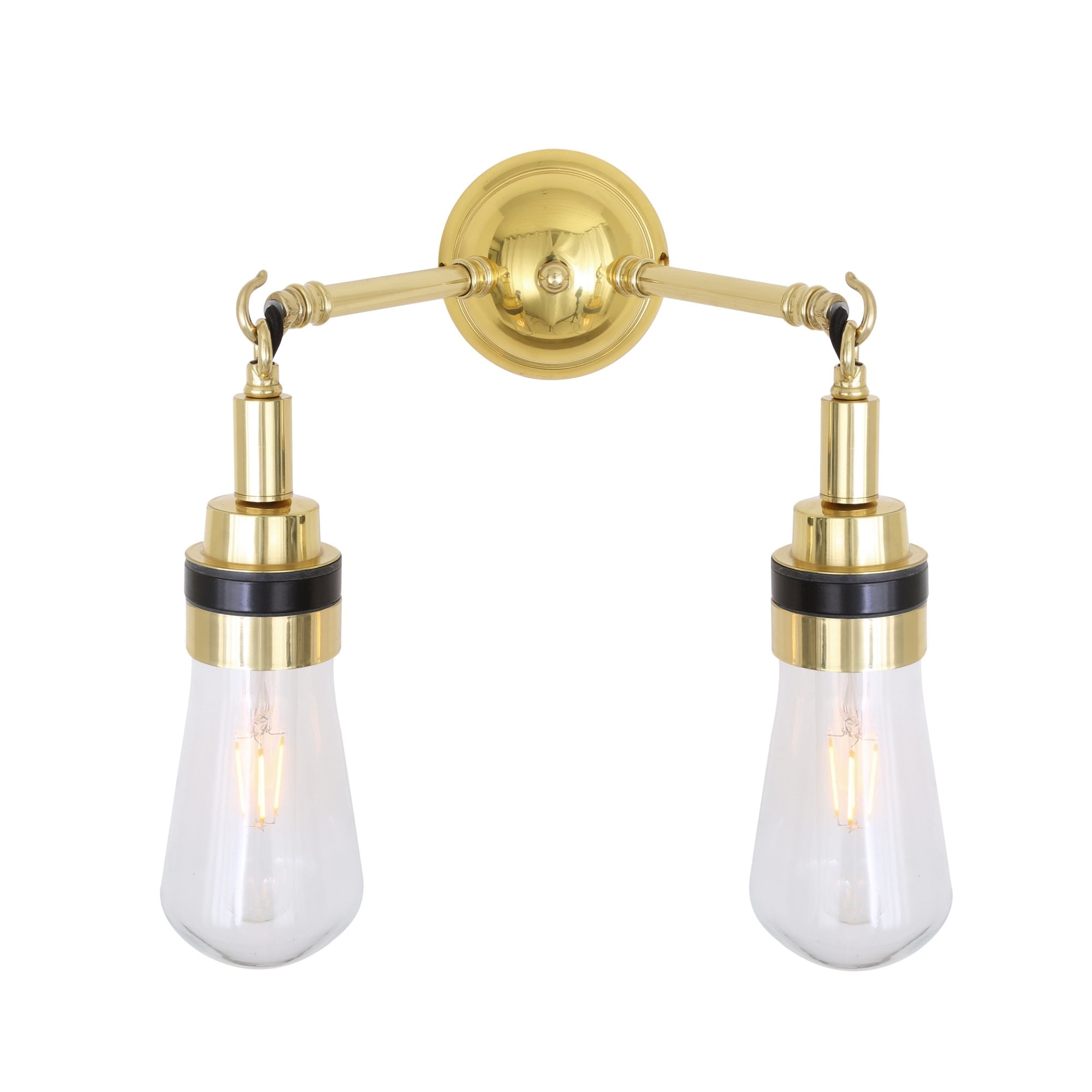 Meri Double Wall Light, Antique Brass, Clear Glass