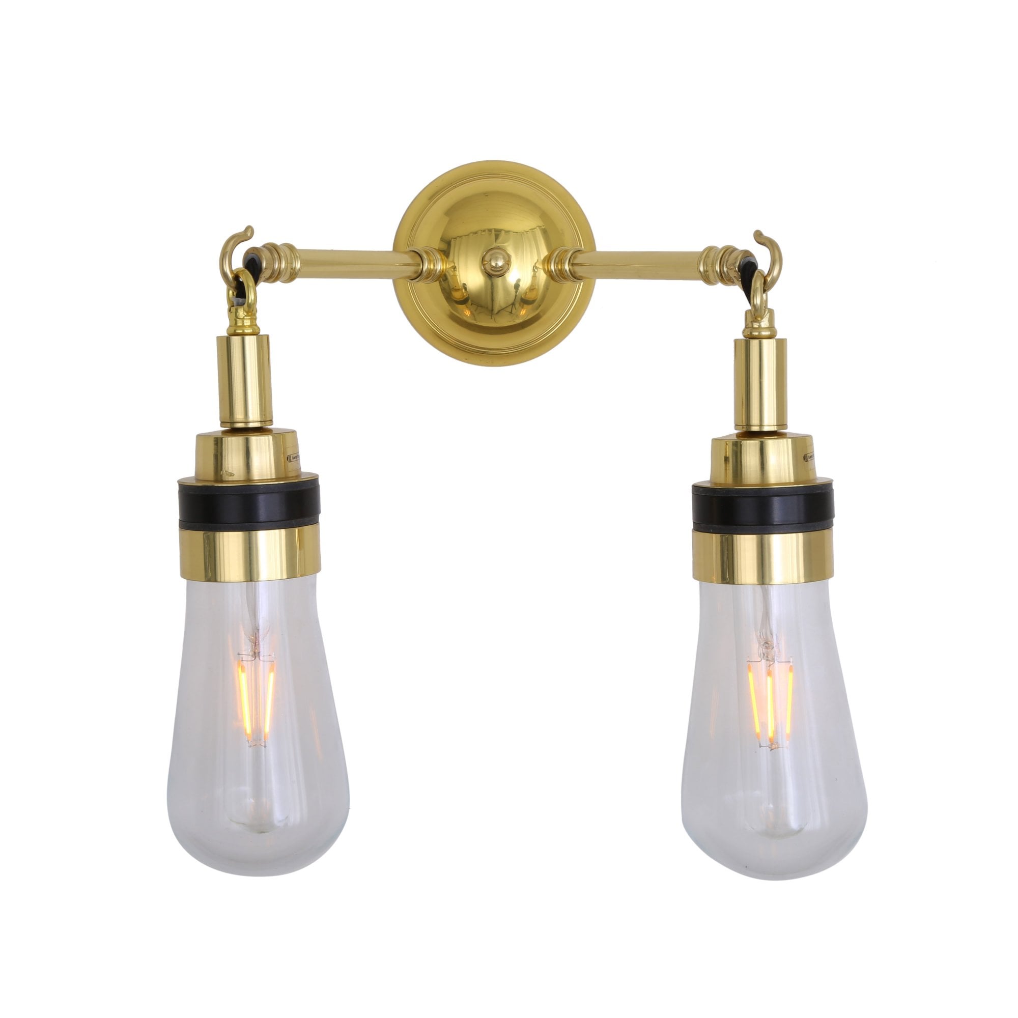 Meri Double Wall Light, Antique Brass, Clear Glass