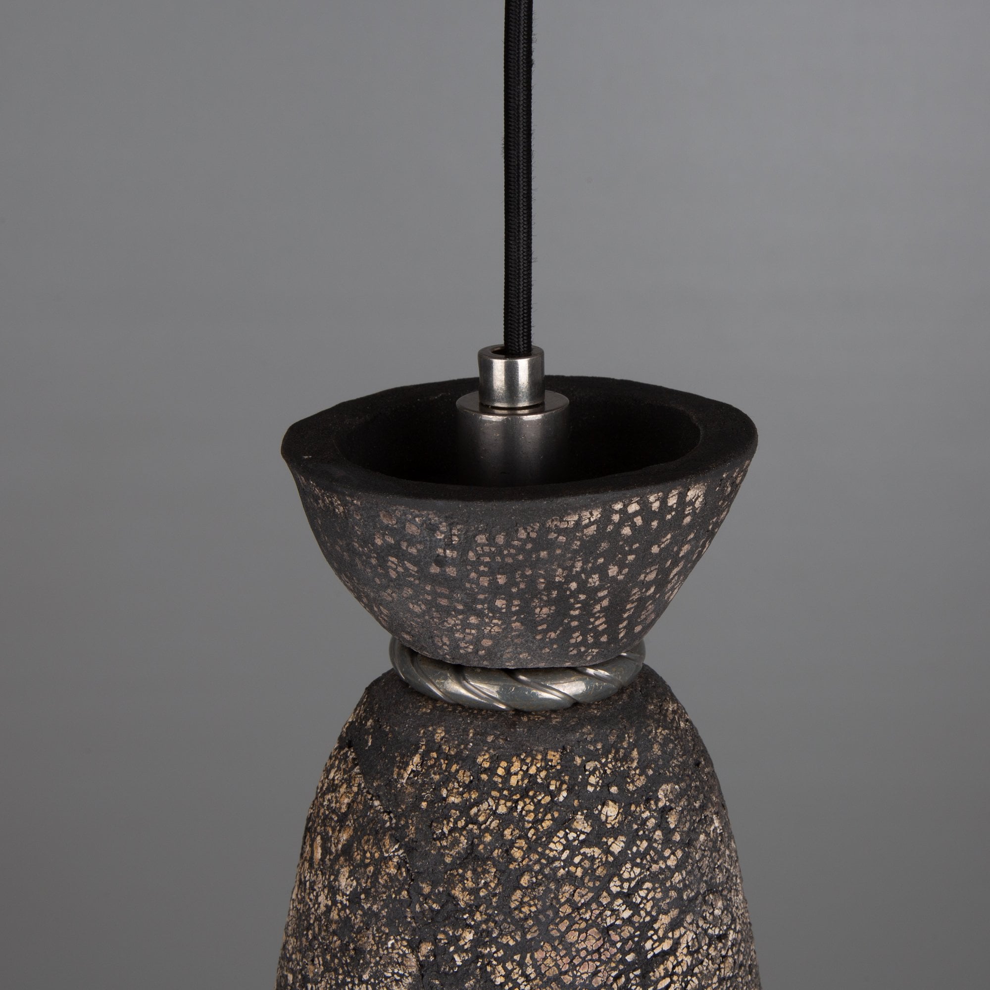 Parva Pendant - Black Clay, Antique Brass