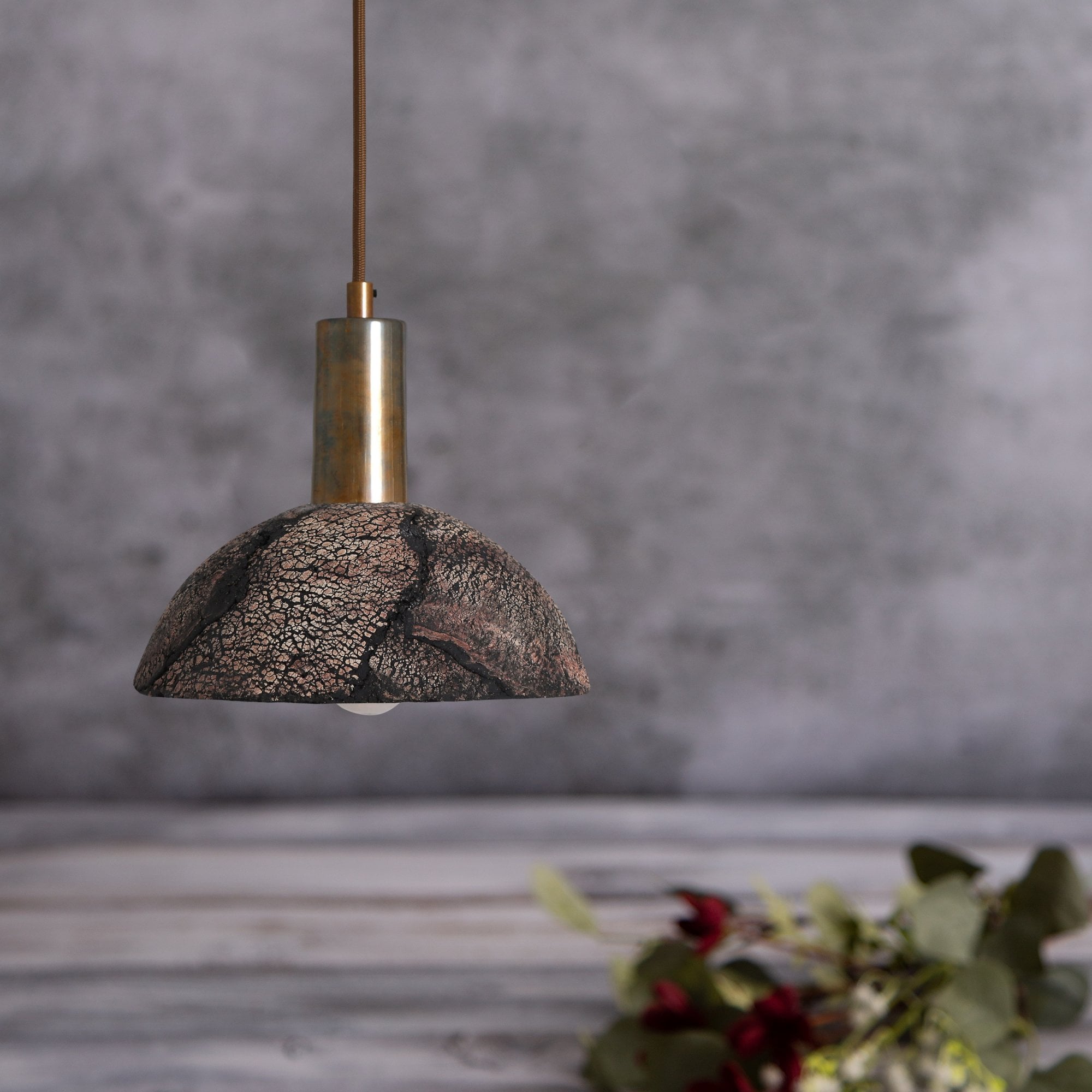 Kauri Pendant-  Black Clay, Antique Brass