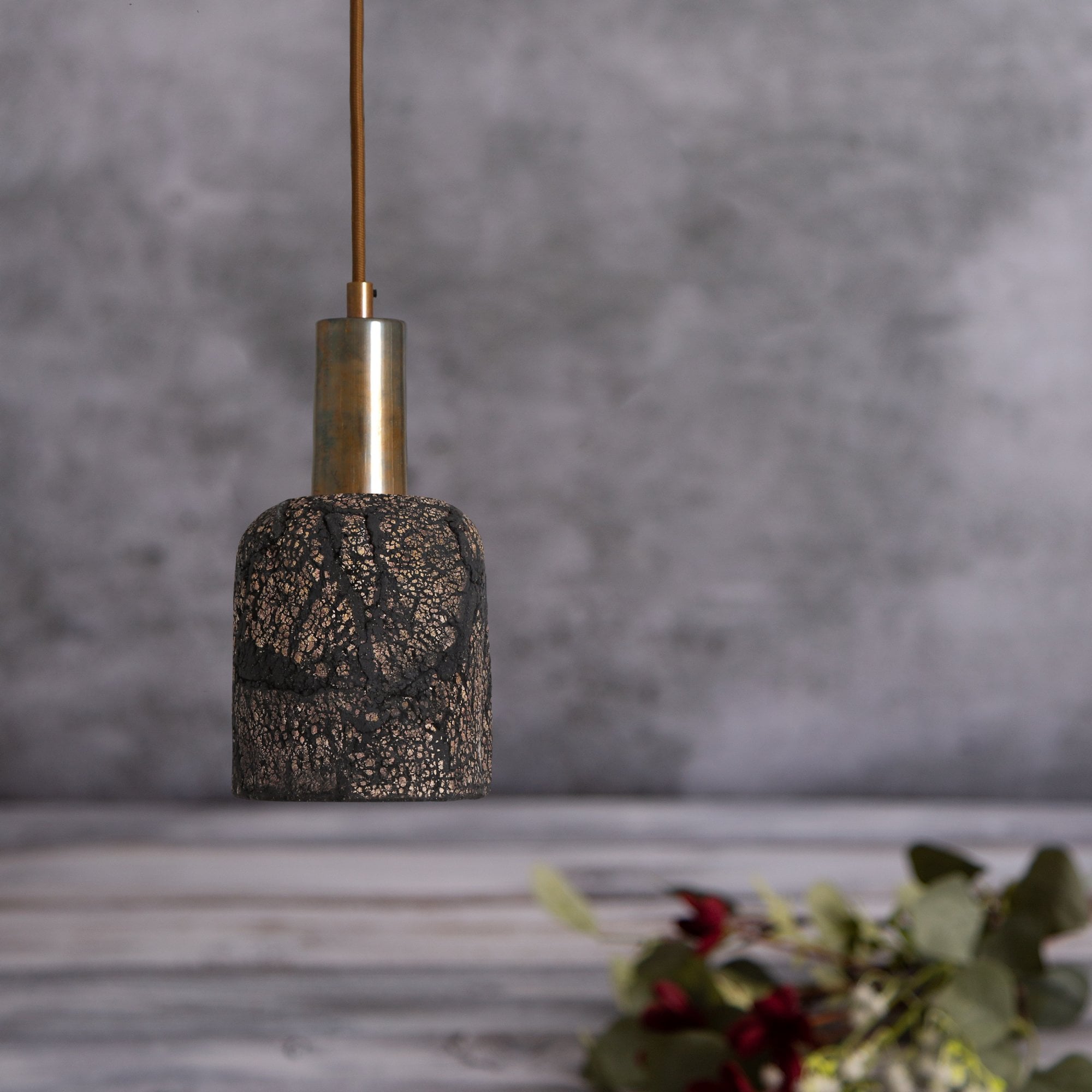 Osier Pendant- Black Clay, Antique Brass