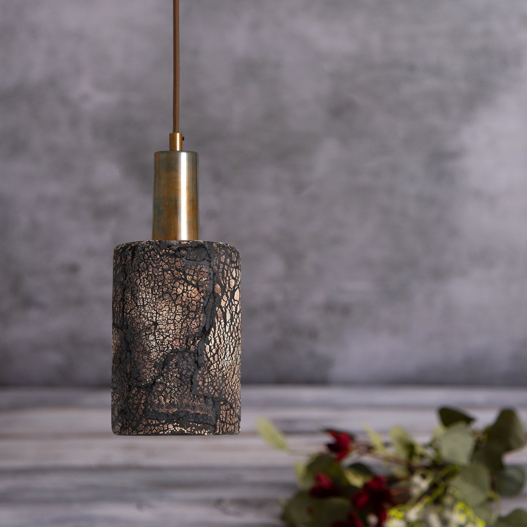 Senna Pendant - Black Clay, Antique Brass