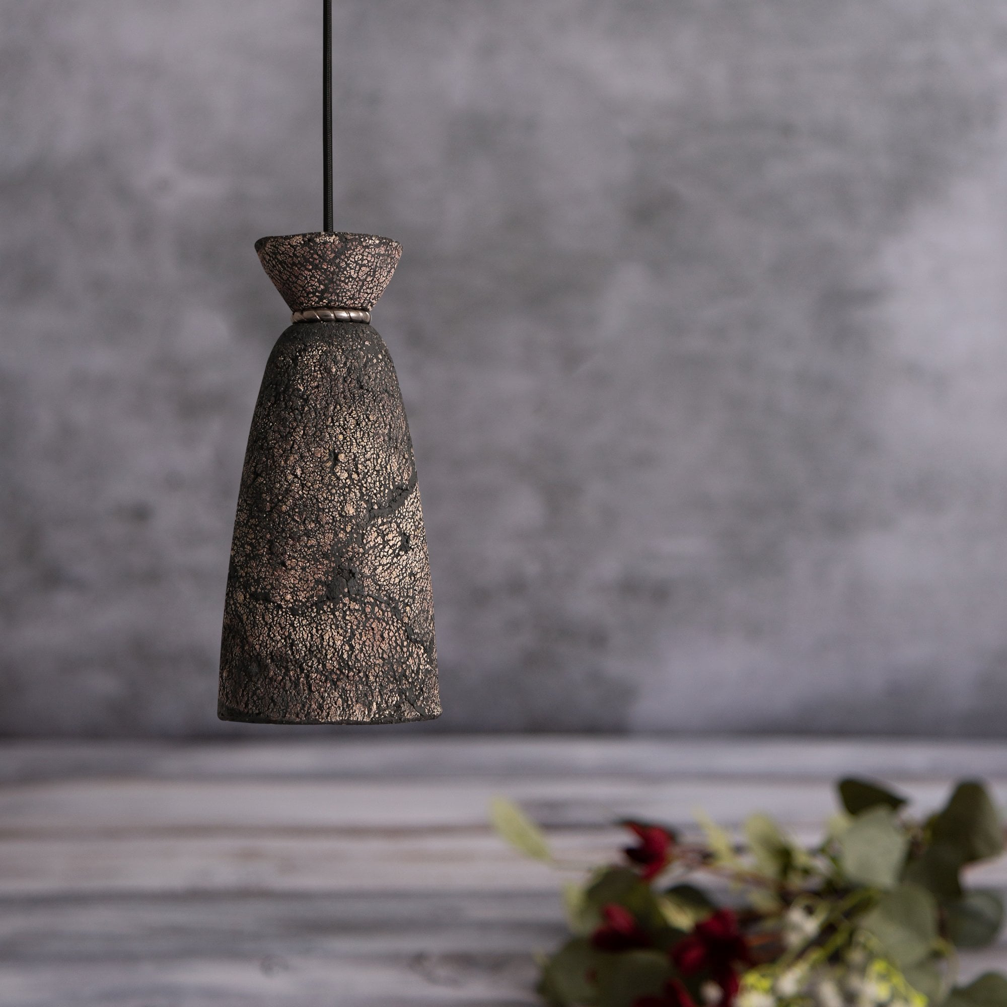 Pando Pendant - Black Clay, Antique Brass