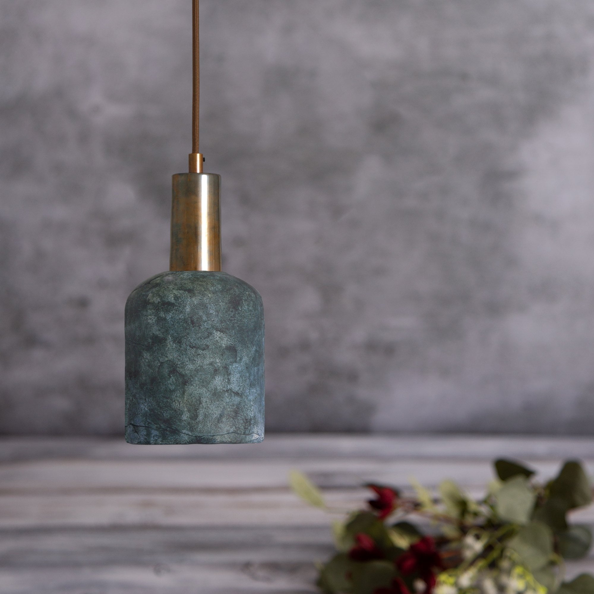 Osier Pendant - Blue Earth, Antique Brass