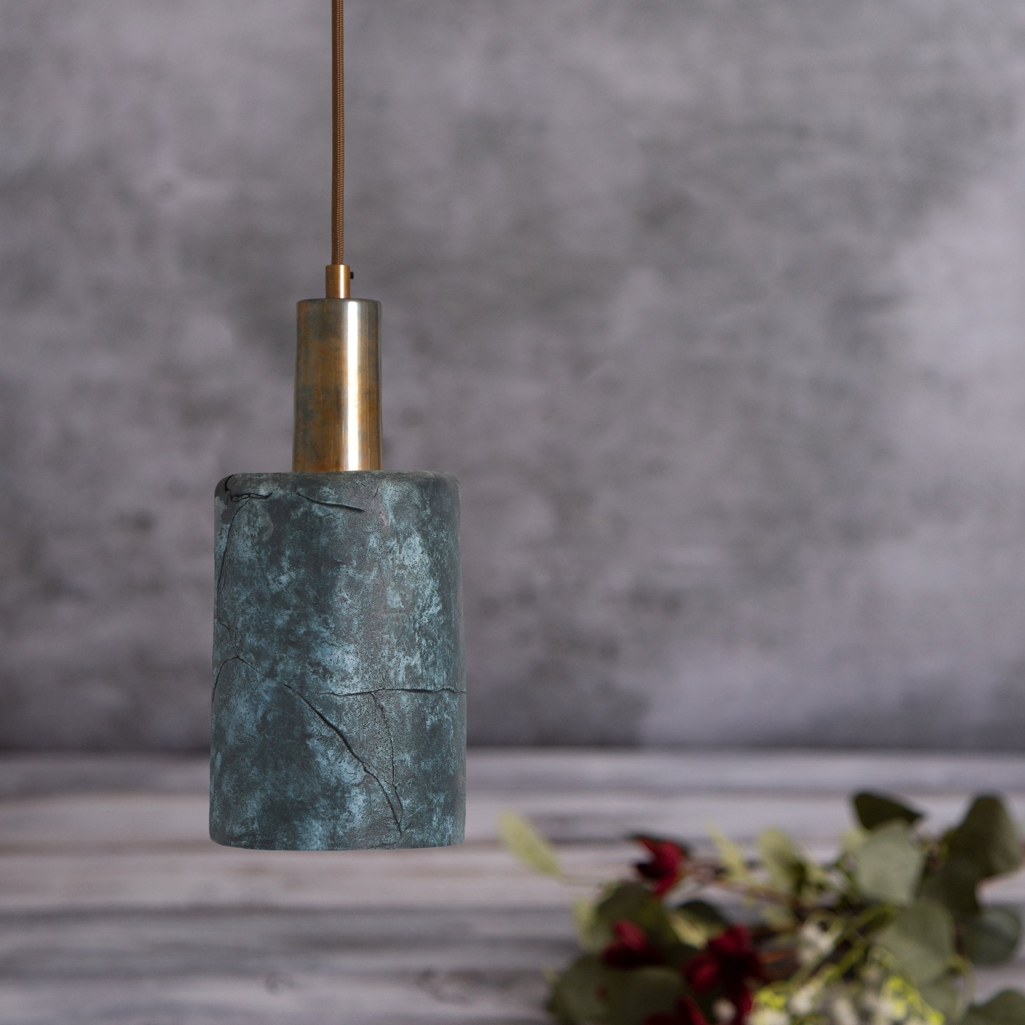 Senna Pendant - Blue Earth, Antique Brass