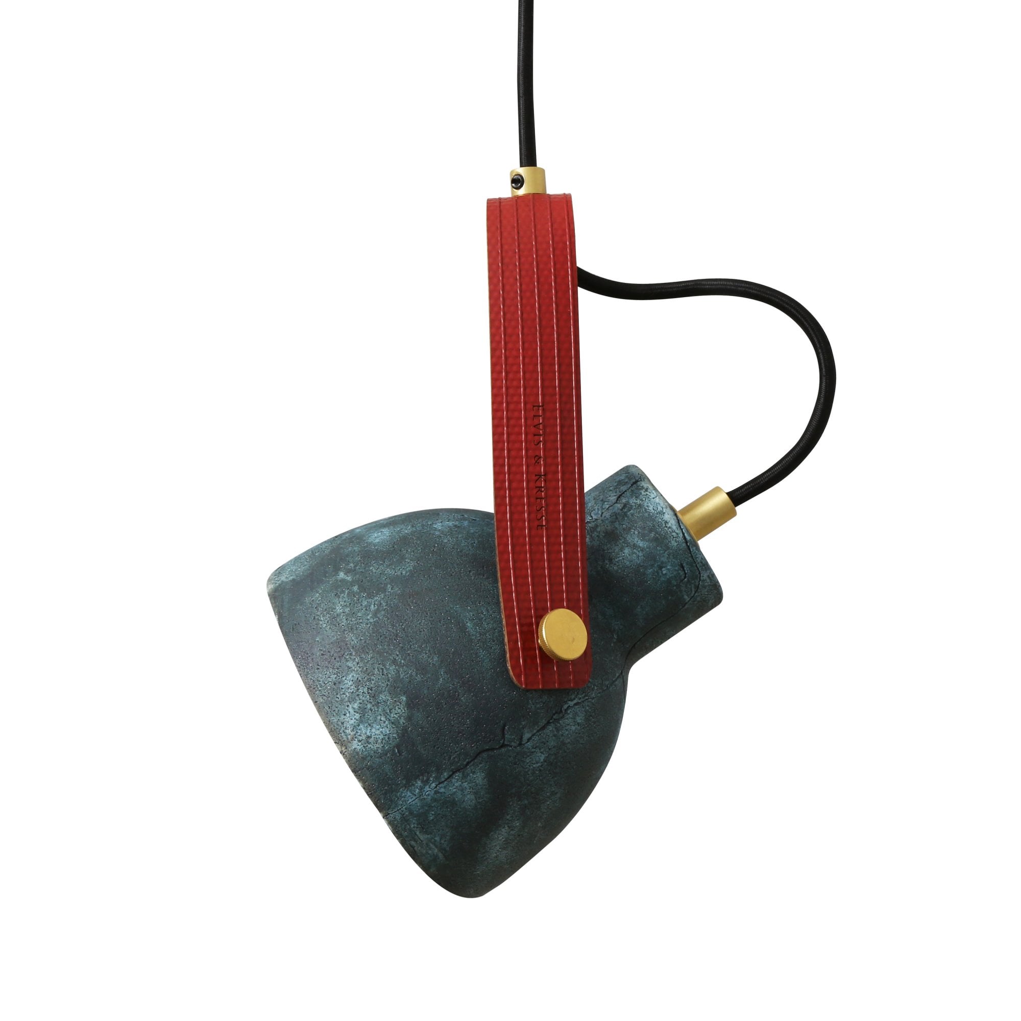 Pera Pendant - Blue Earth, Antique Brass, Red Strap