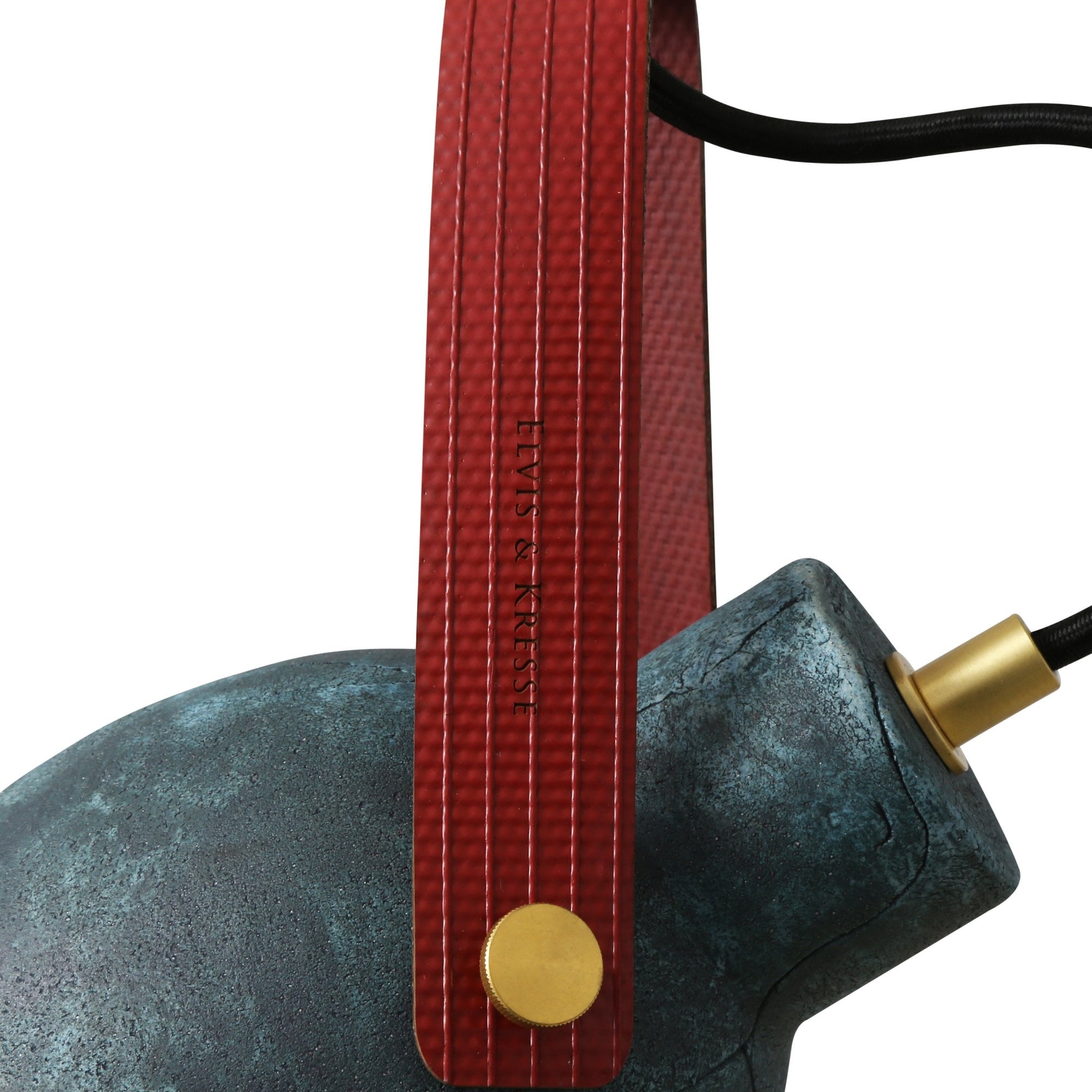 Pera Pendant - Blue Earth, Antique Brass, Red Strap