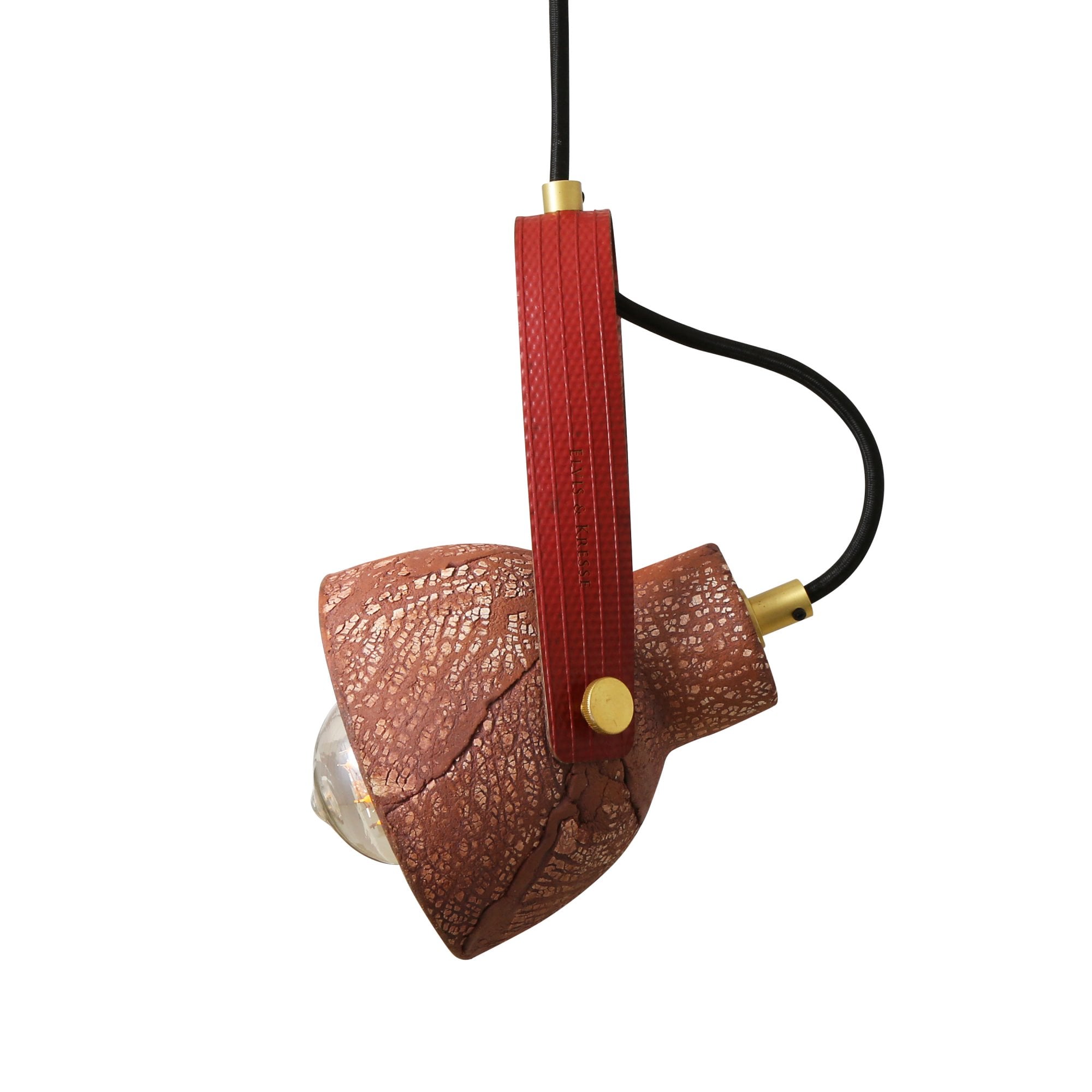 Pera Pendant - Red  Iron, Antique Brass, Red Strap