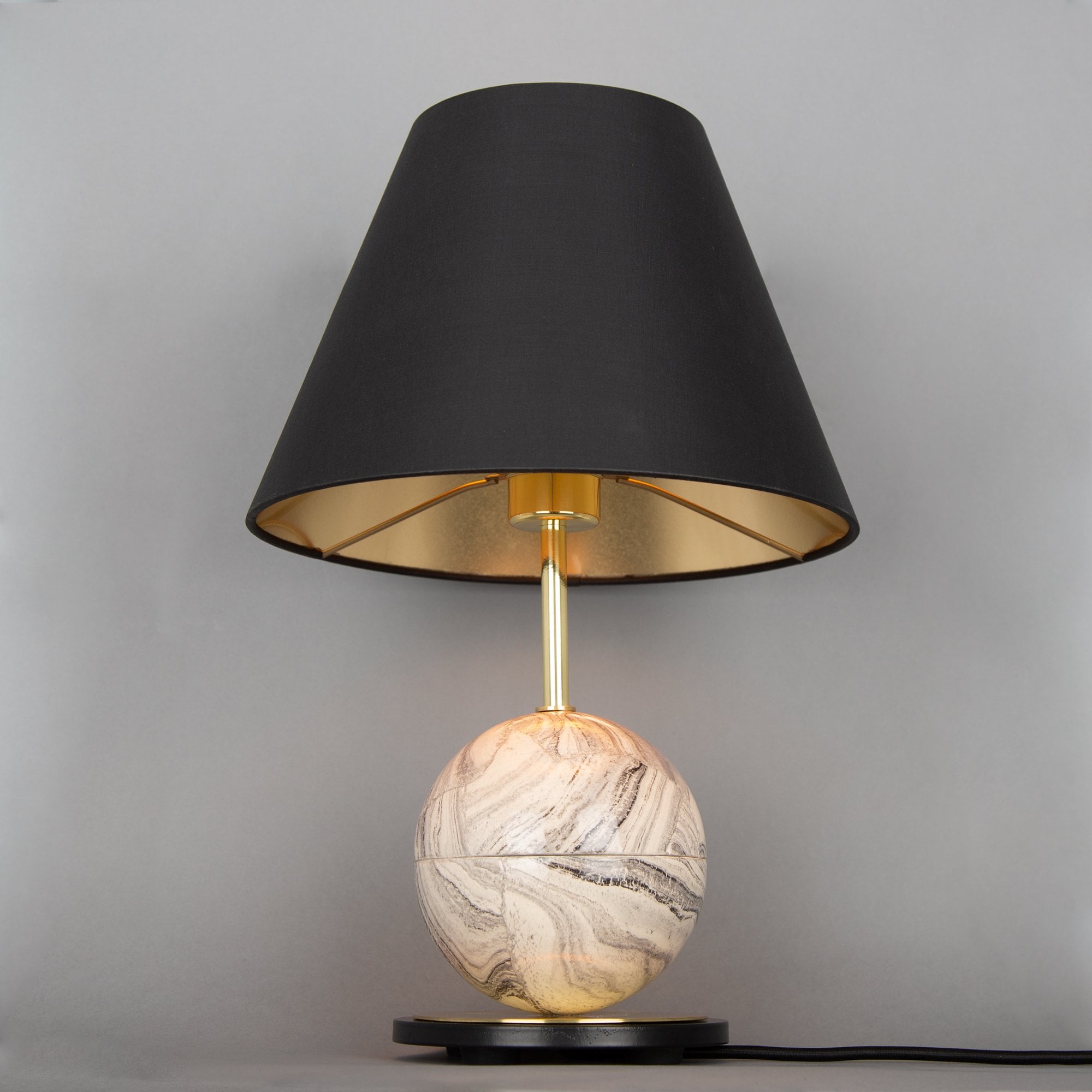 Byrd Marbled Table Lamp, Antique Brass & Matt Black