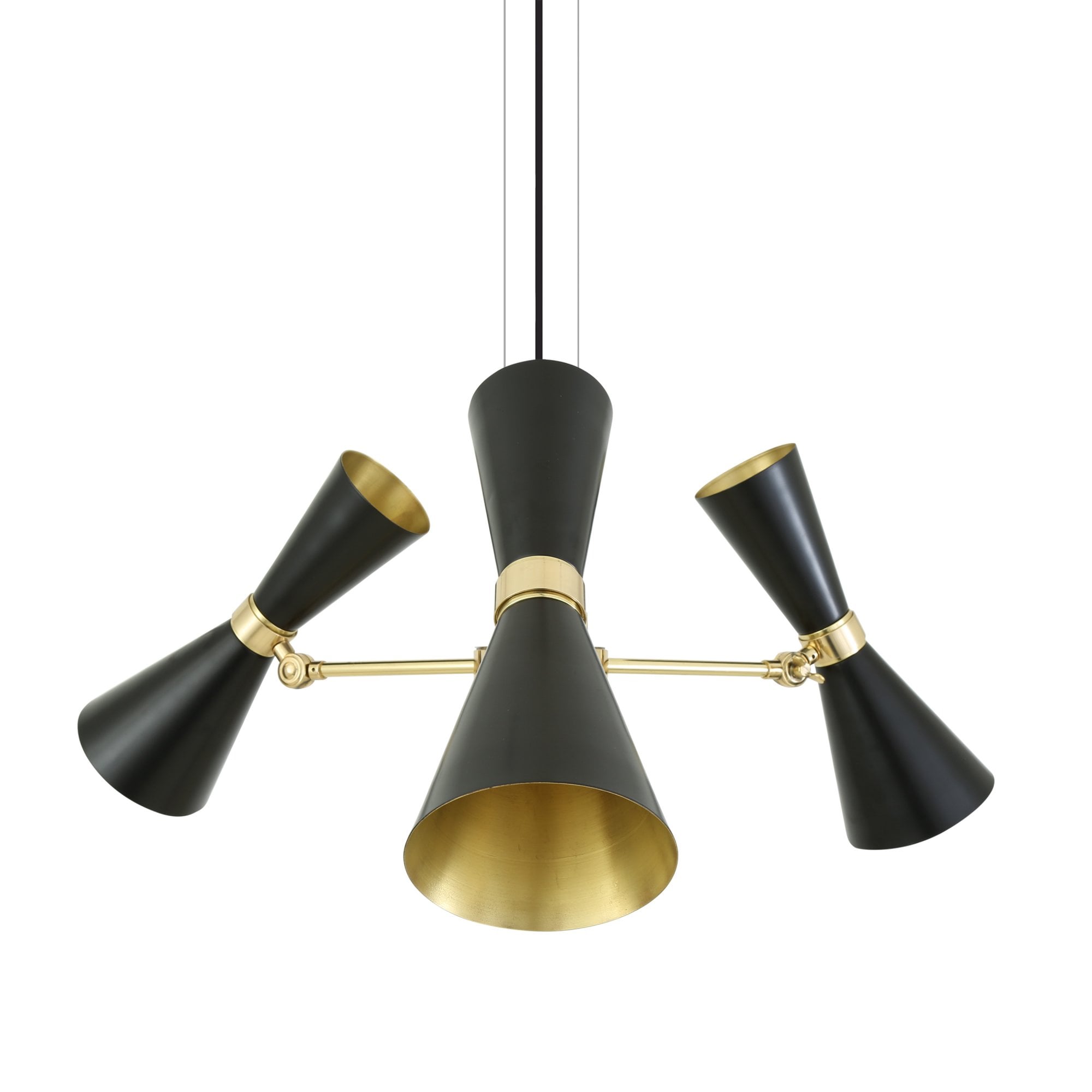 Cairo 3 Arm Chandelier, Polished Brass, Matt Black