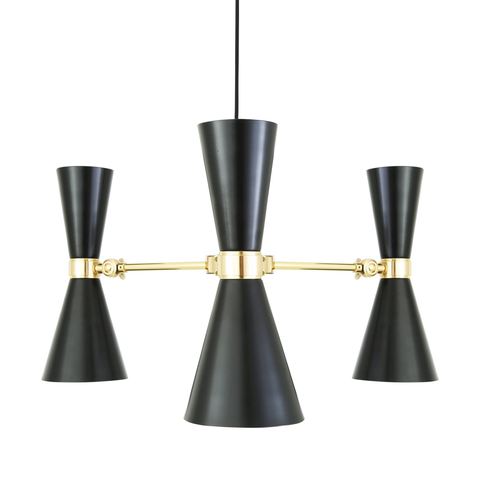 Cairo 3 Arm Chandelier, Polished Brass, Matt Black