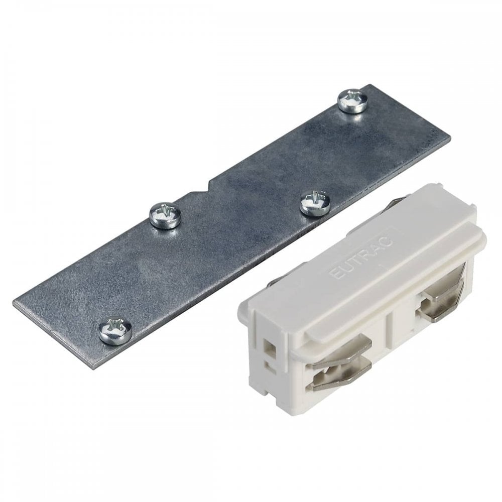 Eutrac Direct Connector For 3-Circuit Recessed Track, Traffic White, Electrical And Mechanical