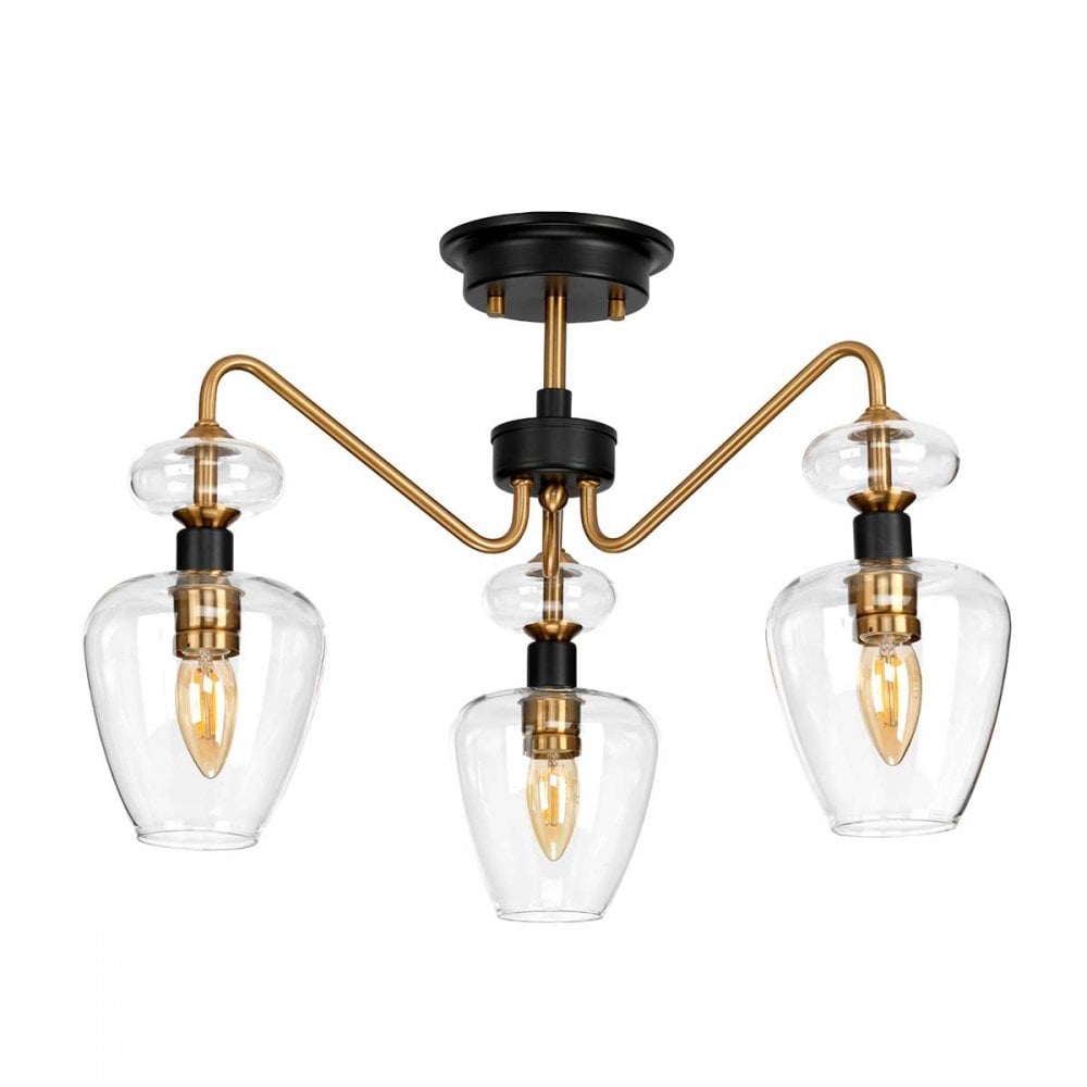 Armand 3 Light Semi Flush - Aged Brass