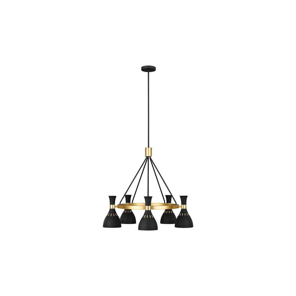 Joan 5 Light Chandelier - Midnight Black & Burnished Brass