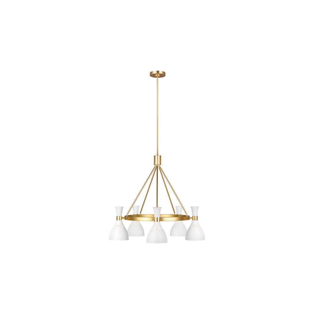 Joan 5 Light Chandelier - Matte White & Burnished Brass