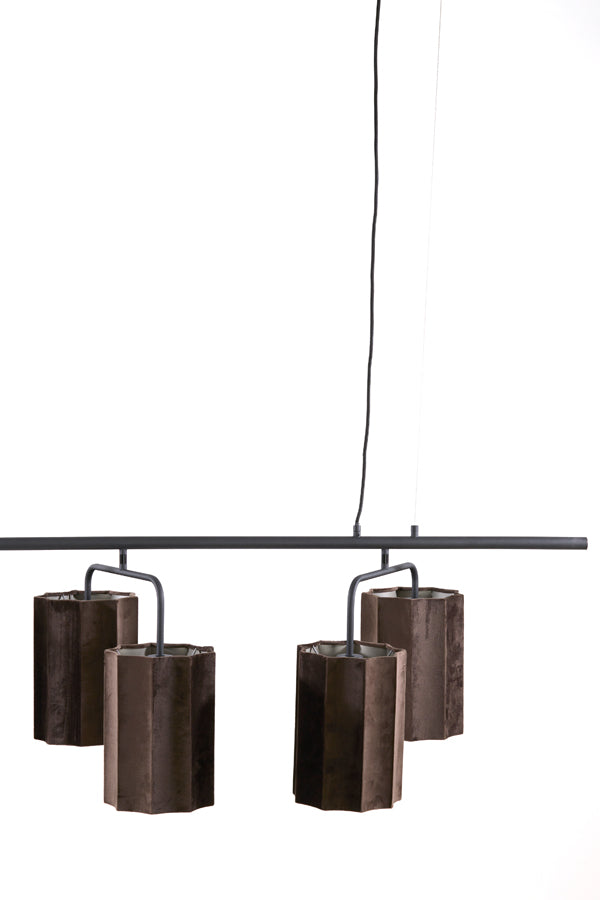 Hanging Lamp 6L 160x50x25 cm Edisa Velvet D Brown+Matt Black