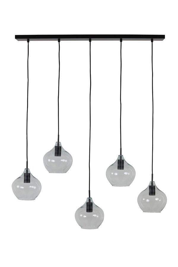 Hanging Lamp 5L 104x20x120 cm Rakel Matt Black+Clear