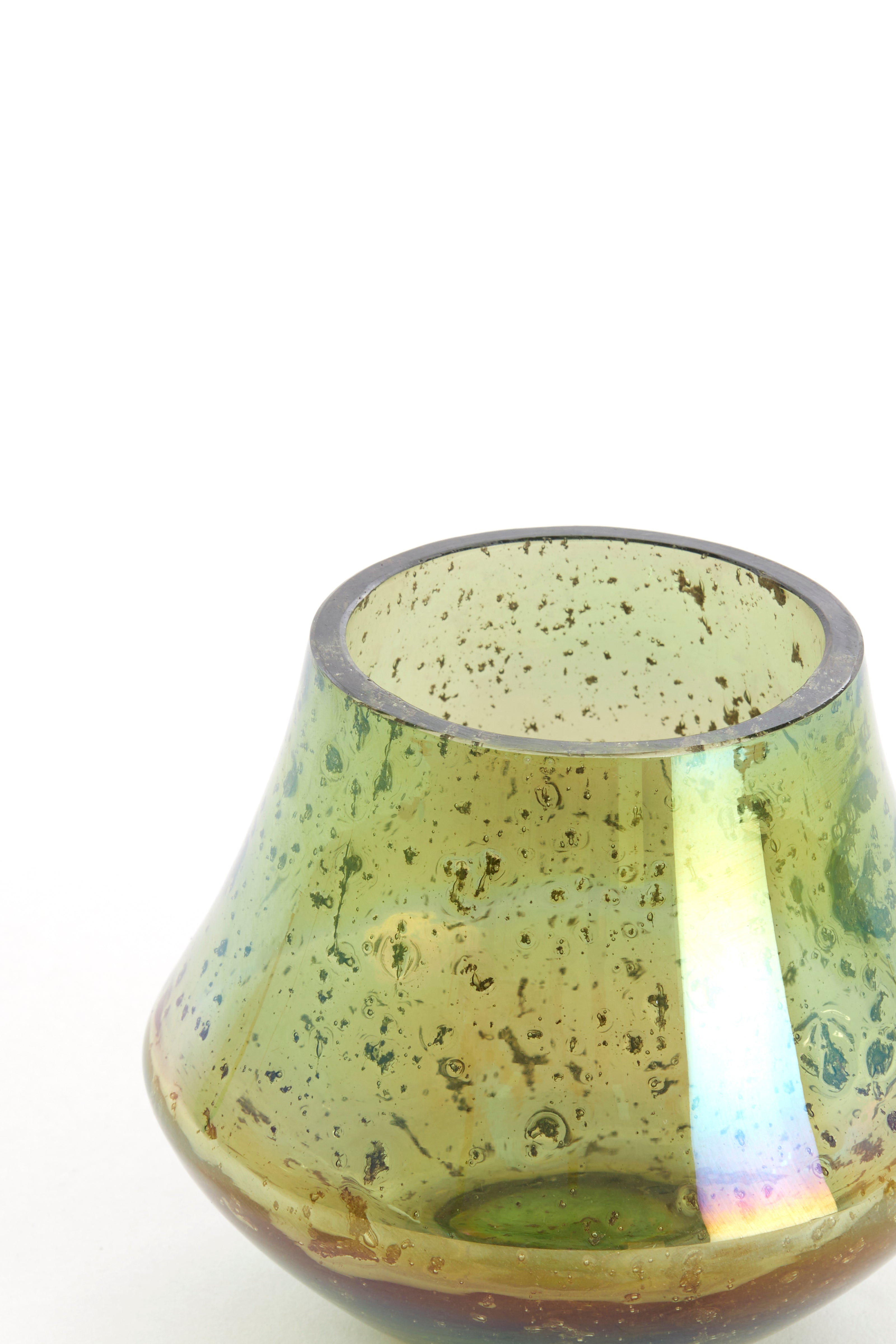 Tealight Ø12x10 cm Leani Glass Stone Finish Green