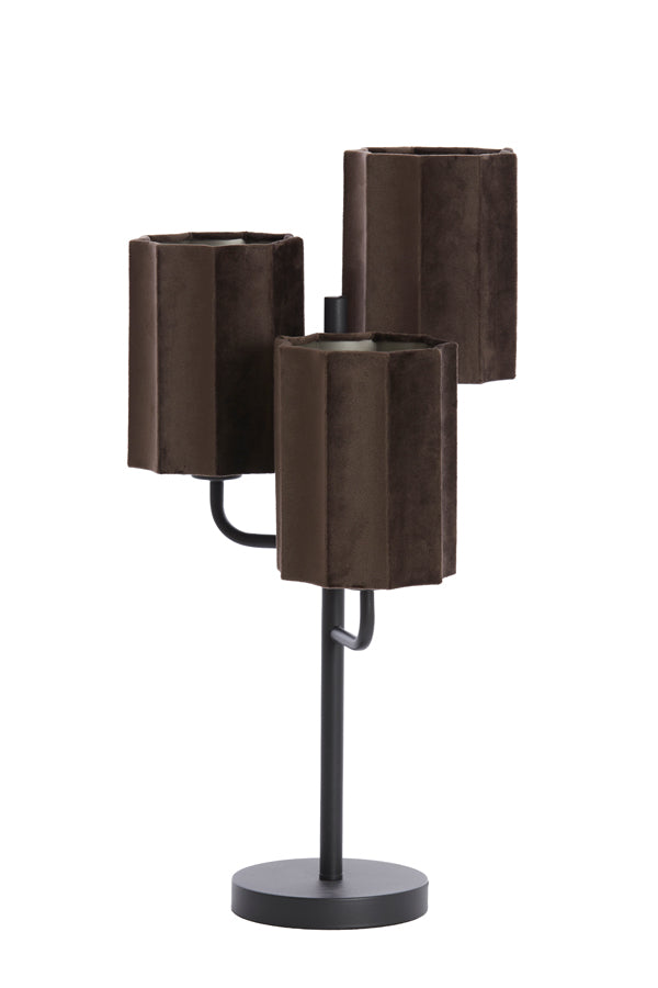 Table Lamp 3L Ø34x61 cm Edisa Velvet Dark Brown+Matt Black