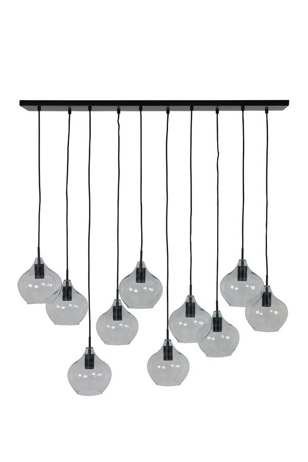 Hanging Lamp 10L 124x35x60 cm Rakel Matt Black+Clear