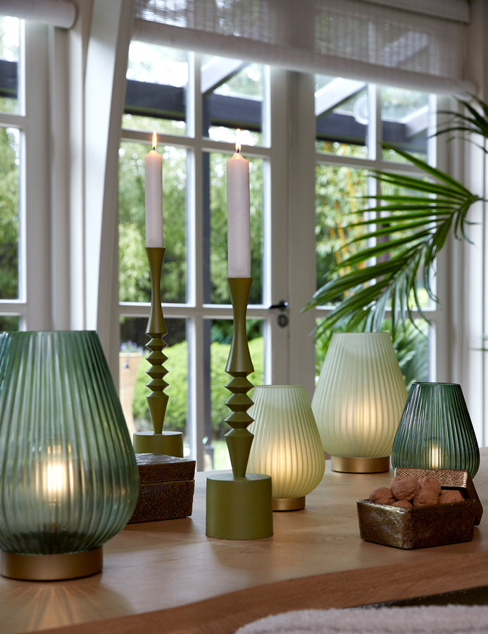 Table Lamp LED Ø21x28 cm Tajera Glass Matt Light Green+Gold