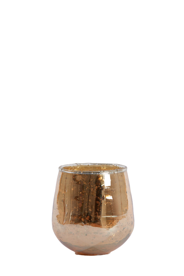 Tealight Ø10x10 cm Firo Glass Stone Finish Silver+Gold