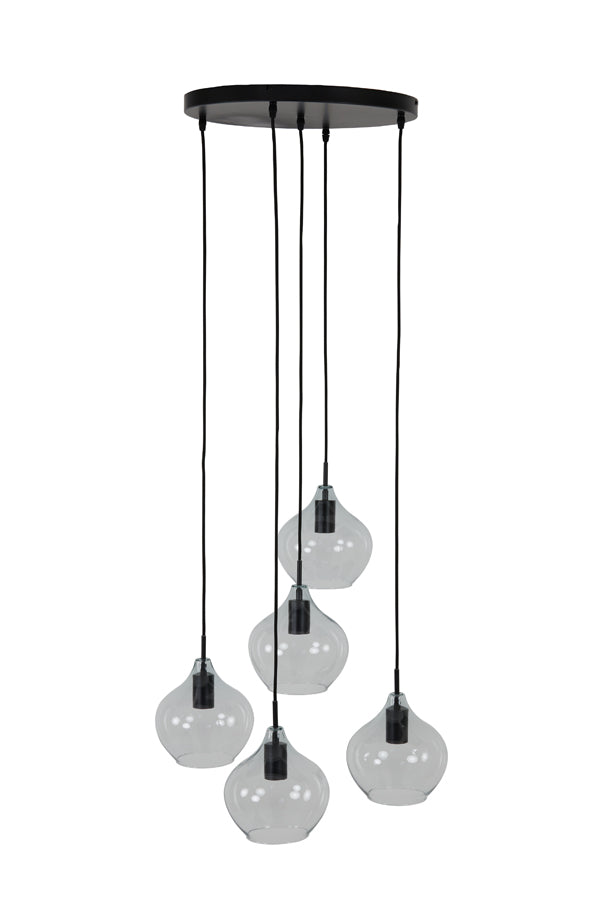 Hanging Lamp 5L Ø61x66 cm Rakel Matt Black+Clear