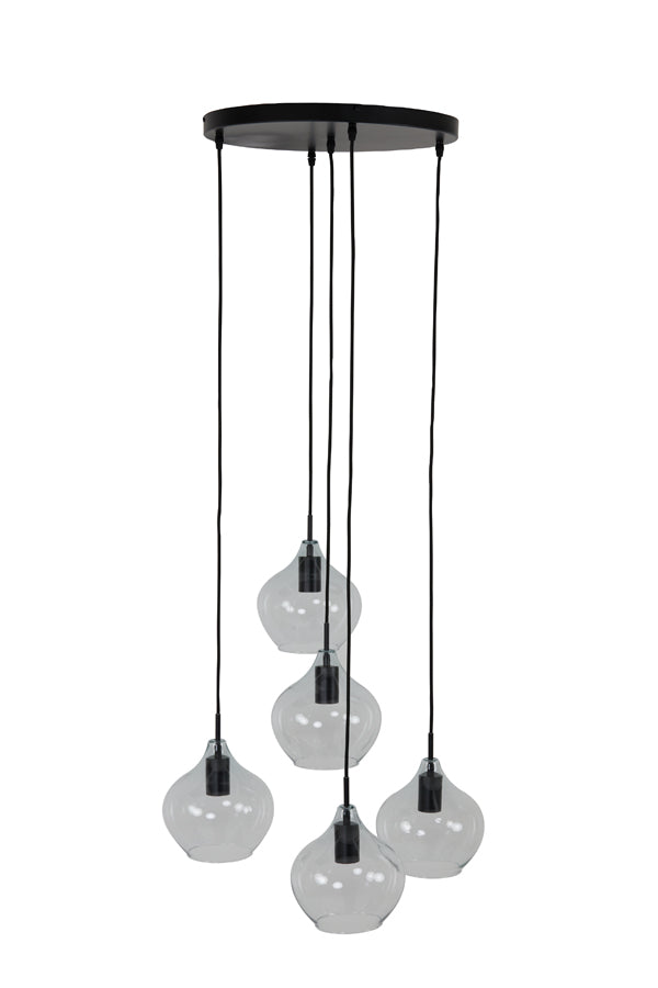 Hanging Lamp 5L Ø61x66 cm Rakel Matt Black+Clear