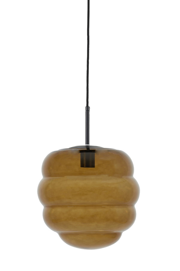 Hanging Lamp Ø30x37 cm Misty Glass Brown+Matt Black