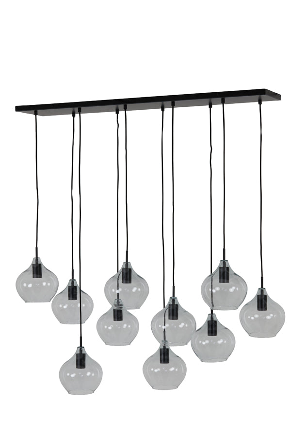 Hanging Lamp 10L 124x35x60 cm Rakel Matt Black+Clear