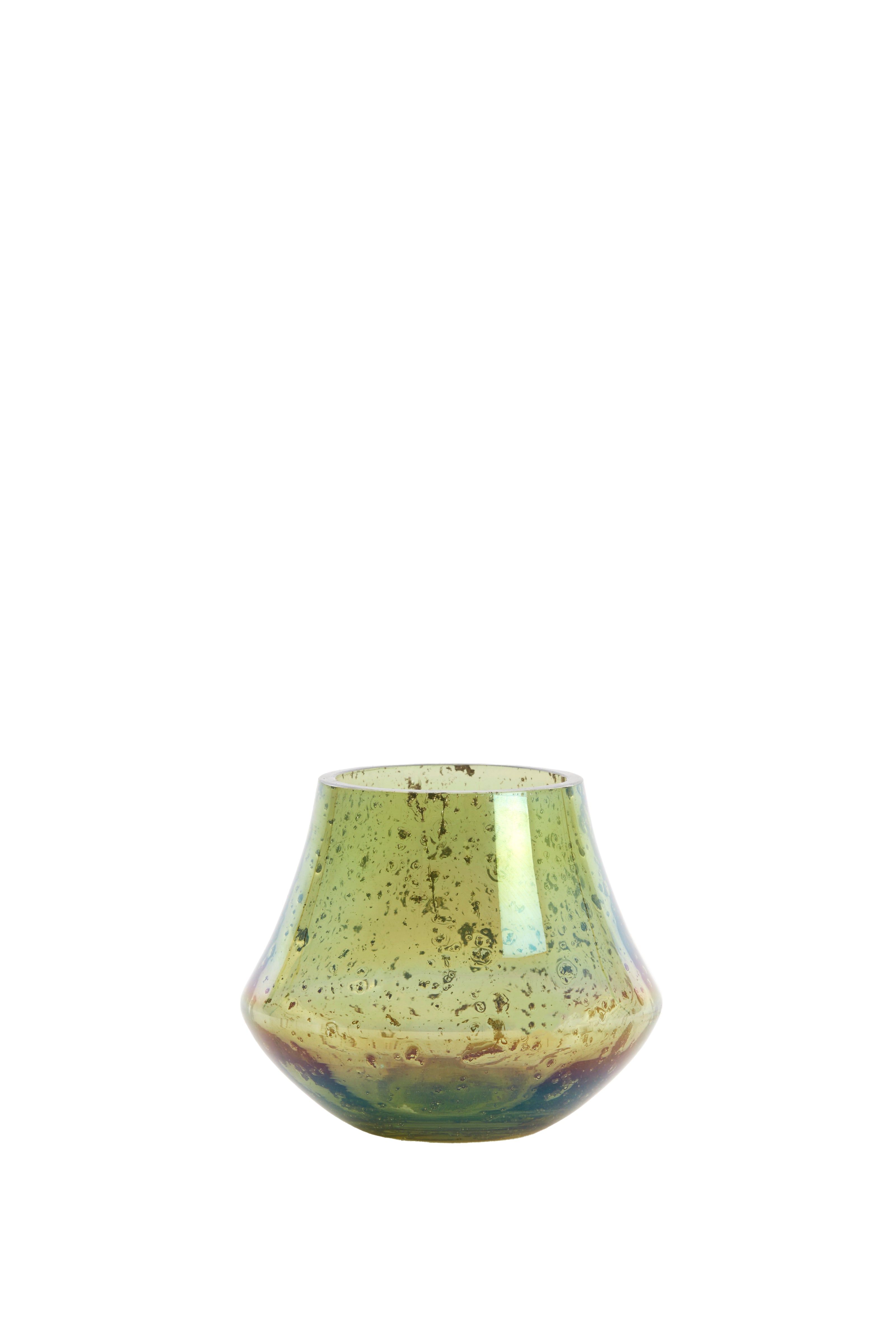 Tealight Ø12x10 cm Leani Glass Stone Finish Green